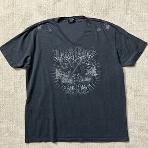 Hard Rock Cafe Las Vegas Graphic T-Shirt‎ V-Neck Short Sleeve Gray XXL